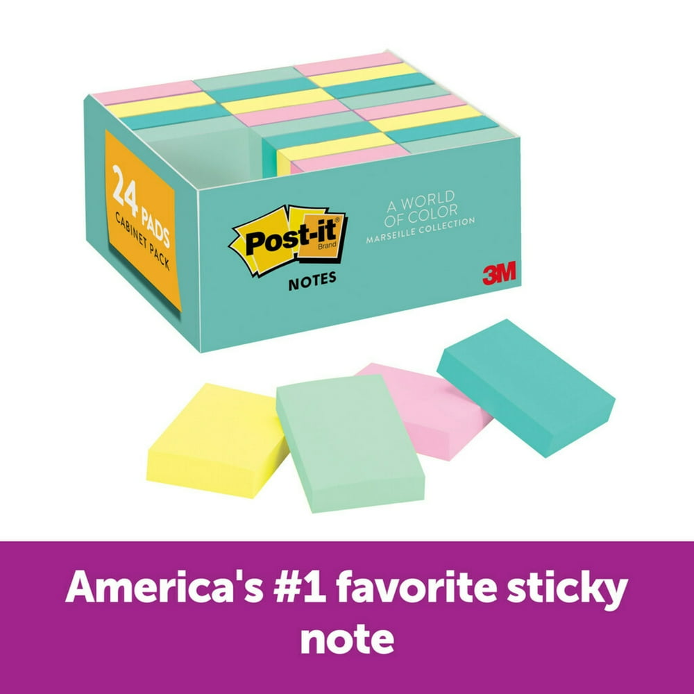 Postit Notes Value Pack, 1 3/8" x 1 7/8", Pastel Colors, 24 Pads