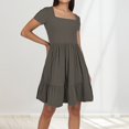 thumbnail image 2 of Vestido informal de playa con cuello cuadrado y pliegues en línea A para mujer - Tejido transpirable, estilo versátil, sandalias/zapatillas deportivas - Tallas S-XL para vacaciones, 2 of 4