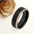 thumbnail image 2 of Men's Women's Tungsten Wedding Band Engagement Ring 8mm wo-Tone Black & Rose Gold IP Plated Hammered Center Stepped Edge, 2 of 4
