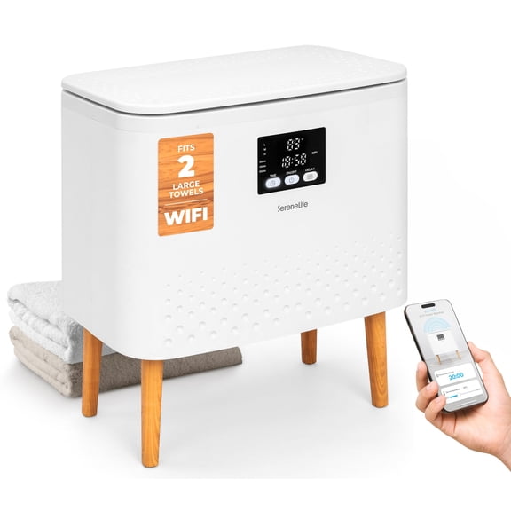 SereneLife WiFi-Enabled Towel Warmer Bucket – 20L Large Capacity Rectangular Heater for Towels, Blankets & Robes, Single-Touch Control, Energy-Efficient with Auto Shut-Off (White)