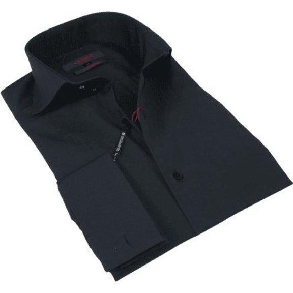 Men Shirt AXXESS Turkey Egyptian Cotton High Collar French Cuffs 224-05 Black
