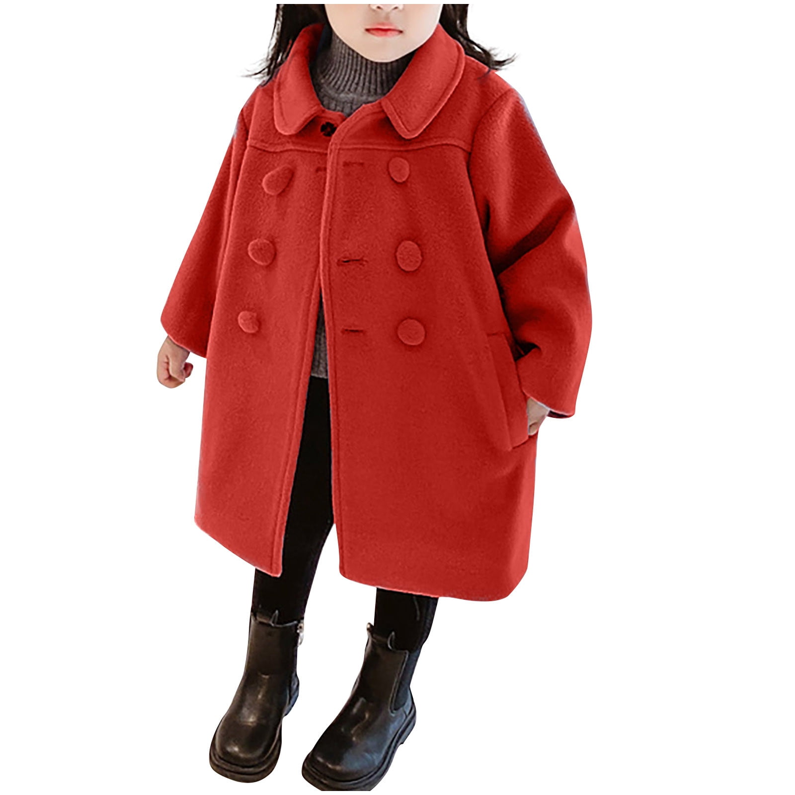 DPTALR Toddler Girls Dress Coat Jacket Kids Long Sleeve Button Trench Pocket Long Winter Peacoat Outerwear