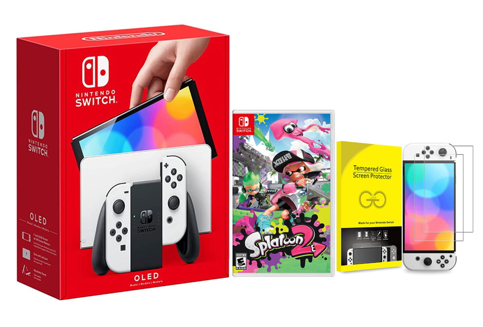 Newest Nintendo Switch (OLED Model) White Joy Con 64GB Console With Splatoon And Protector - Walmart.com