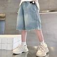 thumbnail image 5 of Boys Denim Shorts Casual Mid Elastic Waist Baggy Jeans Shorts with Pockets Y2K Straight Leg Loose Jorts Denim Shorts for Juniors, 5 of 7