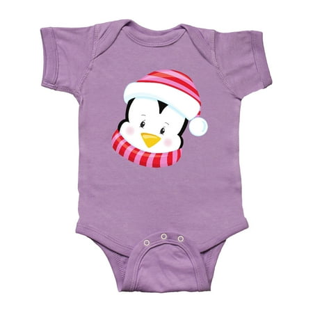 

Inktastic Cute Penguin Penguin With Pink Hat And Scarf Gift Baby Boy or Baby Girl Bodysuit
