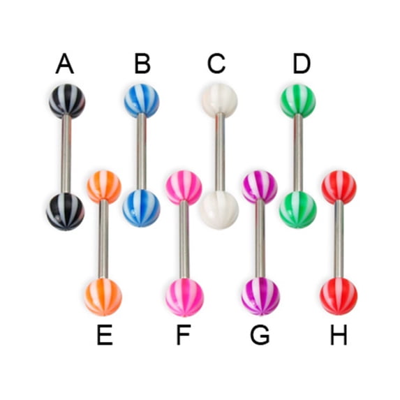 Beach Ball Tongue Ring, 14 Ga,White - C