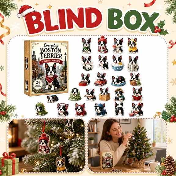 Boston Terrier Daily Advent Calendar 2026, 24-Day Countdown with 2D Acrylic Dog Themed Ornaments, Cute Puppy Blind Box Set for Pet Lovers Decor