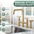 thumbnail image 5 of WOWOW Brass Double Handle Bridge Kitchen Faucet, Deck Mount Kitchen Sink Faucet with Side Sprayer, 5 of 9