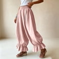 thumbnail image 6 of LUGOGNE Harem Pants Women Smocked Elastic Waist Baggy Lounge Pants Pleated Ruffle Hem Lightweight Flowy Casual Trousers with Pockets Pink,XL, 6 of 6