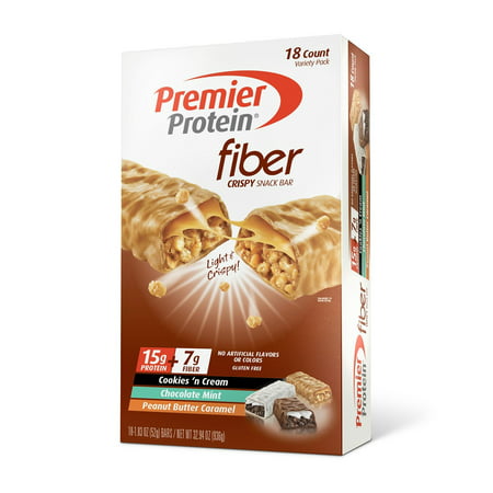 Premier Protein Crispy Fiber Snack Bars, Variety Pack, 18