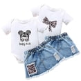 thumbnail image 4 of Gunia Baby Girls Summer Outfits Animal Print Romper Distressed Denim Skirt Casual Two Piece Toddler Clothes Set 0-18 Months, 4 of 4