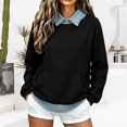 thumbnail image 2 of Women's Collared Sweatshirt Layered Look Pullover Top with Kangaroo Pocket Preppy Casual Tunic Sweatshirts, S, 2 of 8