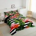 thumbnail image 3 of jejeloiu Pink Flamingo Bedding Comforter Set,Tropical Botanical Tree Twin Comforter Sets,White Black Stripes Bedding Set,Breathable Home Decor Reversible,2 Pieces, 3 of 8