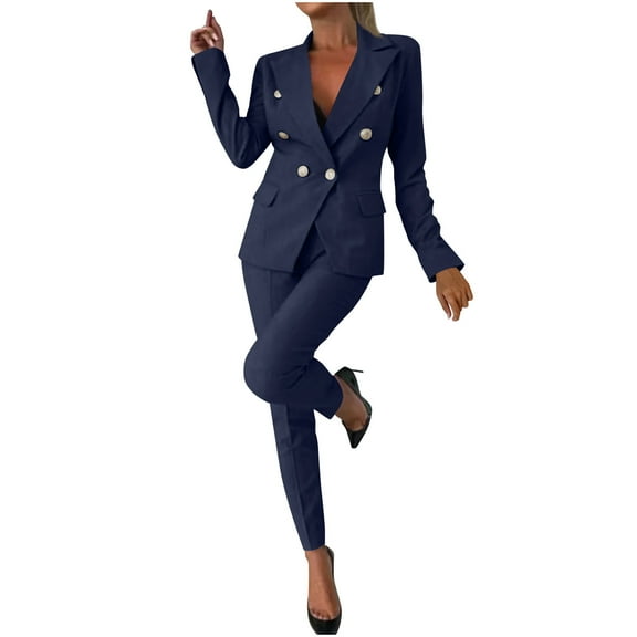 Women's Two Piece Suits Business Blazer Pant Suit Set Long Sleeve Blazers Straight Pants Office Work Outfit, XXL