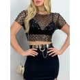 thumbnail image 3 of Biezeib Women's Beaded Crop Tops Round Neck Short Sleeve See Through Sparkle Short Tops for Summer, 3 of 6