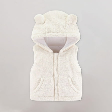 

XMMSWDLA Sales Clearance Baby Outerwear Little Boys Girls Fleece Vest Sleeveless Hooded Outerwear With Pockets Button Jacket Fall