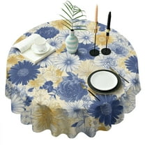 Pioneer Flower Floral Print Pattern Round Tablecloth 60"x60",Wrinkle Wipeable Table Cloth for Kitchen Dining Room Picnic Patio Party