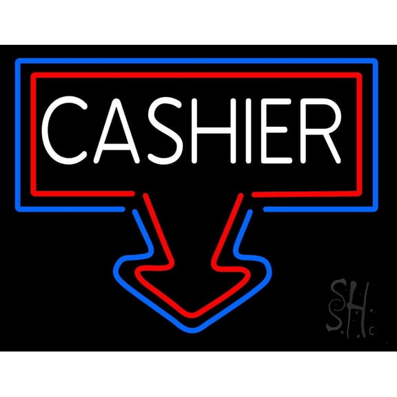 Arrow Cashier LED Neon Sign 15 x 19 - inches, Clear Edge Cut Acrylic Backing, with Dimmer - Bright and Premium built indoor LED Neon Sign for Bar decor.