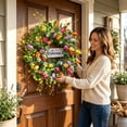 thumbnail image 6 of Artificial Spring Summer Front Door Wreath with Hello Sign, 24 Inch Pink Rose and Peony Floral Wreath with Greenery for Indoor Outdoor Farmhouse Home Decor, 1 Pack Pink, 6 of 8
