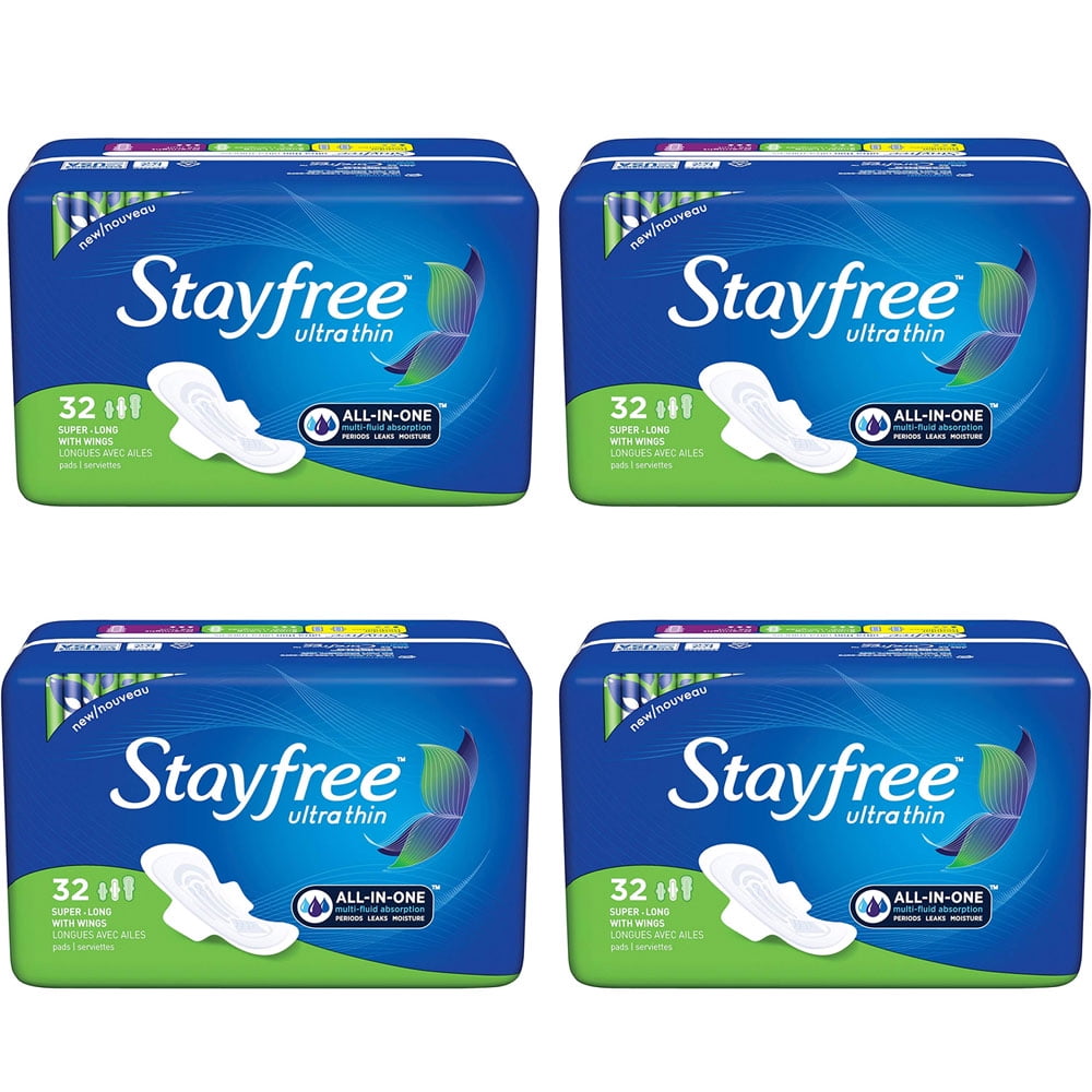 (4 Pack) Stayfree Ultra Thin Super Long Pads with Wings For Women