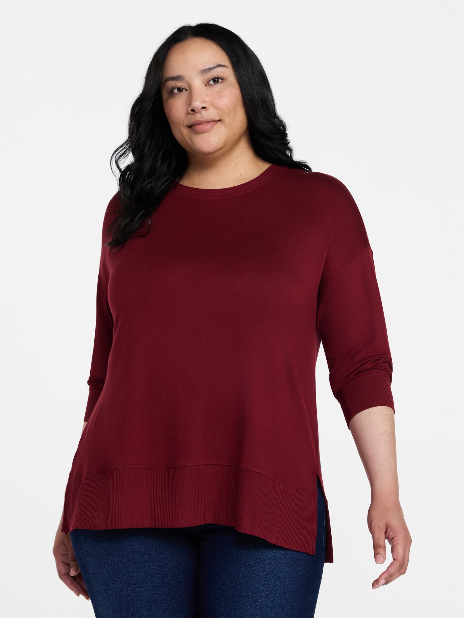 Time and Tru Women's French Terry Tunic Top with Long Sleeves, Sizes XS-XXXL