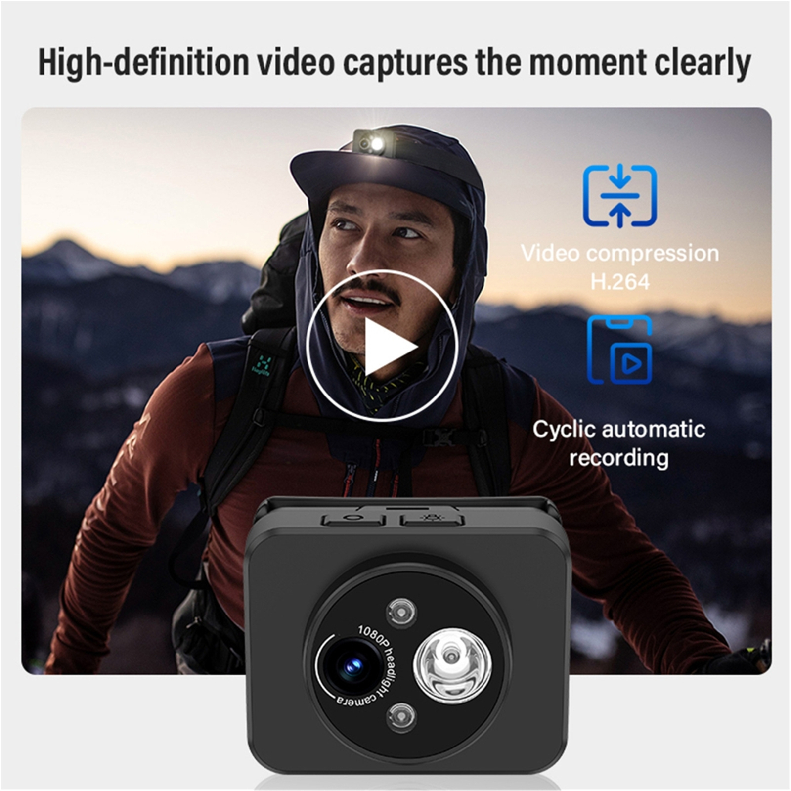 Action Camera with LED Light 1080P Video Recorder Headlamp Camera for Outdoor Enthusiasts Athletes Adventure Camera
