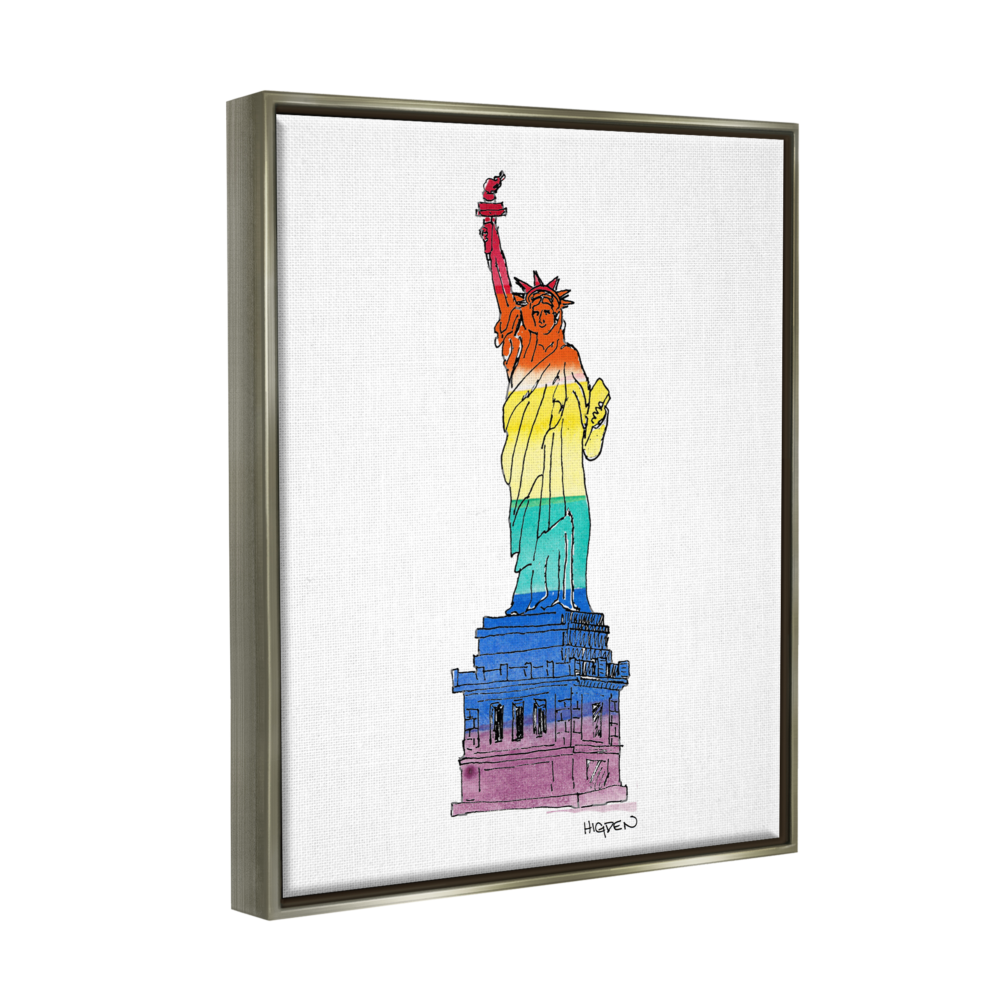 Stupell Industries Statue Of Liberty Pride Rainbow Holiday Painting Gray Floater Framed Art Print Wall Art