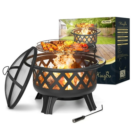 KingSo 2-in-1 Outdoor Wood Burning Fire Pit, 30" Steel Heavy Duty Fire Pits with Cooking Grate