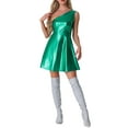 thumbnail image 2 of INSPIRE CHIC Women's Party Dress Metallic Sleeveless One Shoulder Holographic Mini Dresses XL Green, 2 of 6