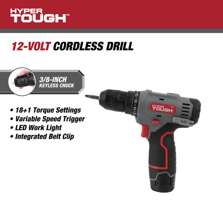 HYPER TOUGH 12V MAX LITHIUM-ION CORDLESS 3/8-INCH DRILL DRIVER WITH 1.5AH BATTERY, 99303