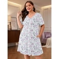 thumbnail image 3 of SHOWMALL Women's Plus Size Nightgown Short Sleeve Sleepwear Floral Pajama Dress Comfy Sleepshirts Casual Loungewear with Pockets, Size 2X, 3 of 8