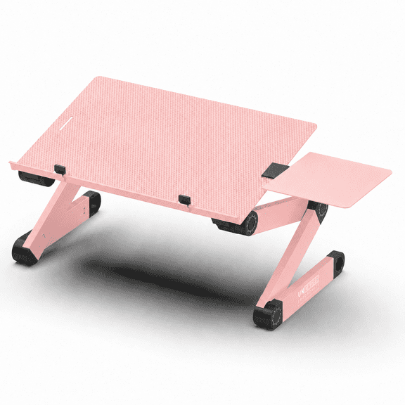 WorkEZ Best Adjustable Aluminum Laptop Stand and Lap Desk for Bed, Couch and Desk with Mouse Pad, Rose Gold