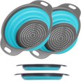 thumbnail image 1 of Collapsible Colander Strainer Basket with Handle Foldable Wash Basin Blue Silicone Drain Basket Washing Basket Kitchen Collapsible Strainer Silicone for Draining Vegetable and Fruit, 1 of 7