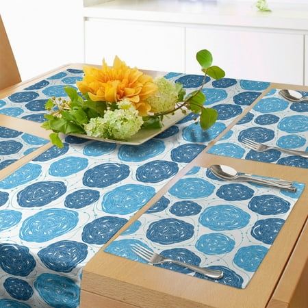 

Abstract Table Runner & Placemats Blue Toned Shapes with Stripes and Dots Creative Retro Style Illustration Set for Dining Table Placemat 4 pcs + Runner 14 x90 Blue and Pale Blue by Ambesonne