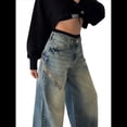 thumbnail image 3 of Pantalones Vaqueros de Pierna para Mujer, Desgastados, de Cintura Media, Estilo Vintage Y2K. Azul Nostálgico L, 3 of 8