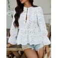 thumbnail image 7 of Women's Tie Front Peplum Blouses Puff Long Sleeve Babydoll Bow Shirts Hollow Out Eyelet Lace Tops, 7 of 7