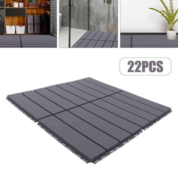 22 PCS Wood Plastic Composite Patio Deck Tiles 12”x12” Interlocking Decking Tiles Water Resistant for Garden
