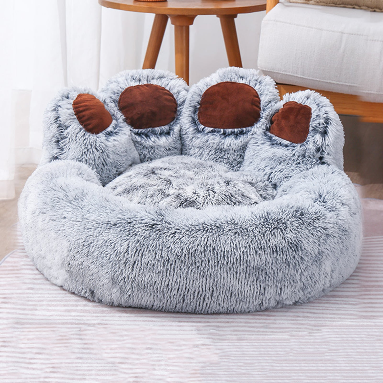 Frogued Pet Nest Paw-Shaped Pet Bed Warm Comfortable Anti-Slip Fluffy Plush Cat Dog Sleeping Nest Pet Supplies Dark Gray,60cm