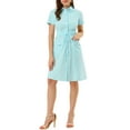 thumbnail image 1 of INSPIRE CHIC Robe Courte pour Femme à Col Évasé avec Poches et Taille Élastique S Bleu Pâle, 1 of 8