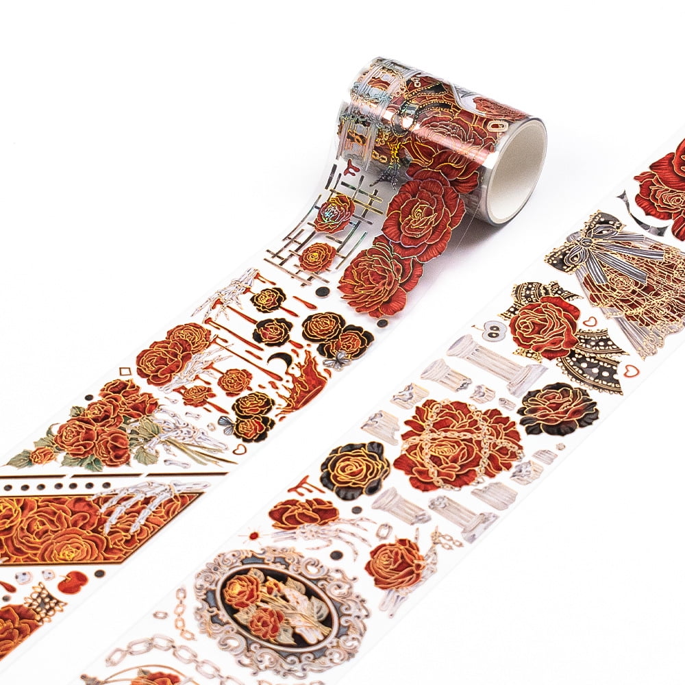 Holographic Gold Foil Gothic Shell Washi Tape - Waterproof PET Tape for DIY Crafting and Journals