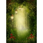 ABPHOTO 5x7ft Photography Backdrop Fairytale Forest with Lanterns Green Medow Flowers Backdrops for Photo Shoots Lovers Party Game Adult Kids Baby