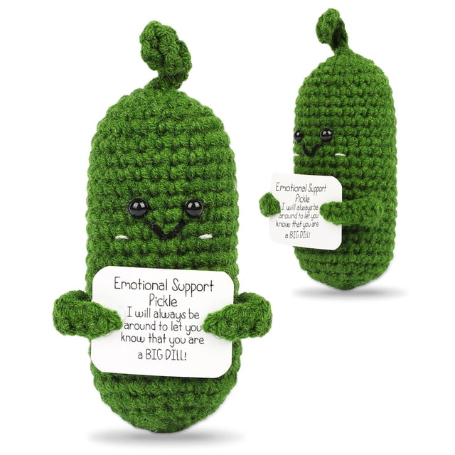 JELUTAR Mini Funny Positive Potato, 3 inch Knitted Doll with Positive Card for Cheer Up Gifts and Party Decorations, Cute Positive Potato Crochet Doll for Birthday Gifts (Positive Pickle)
