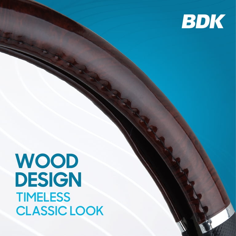 BDK Dark Wood Grain Steering Wheel Cover, 15 Inch photo 4
