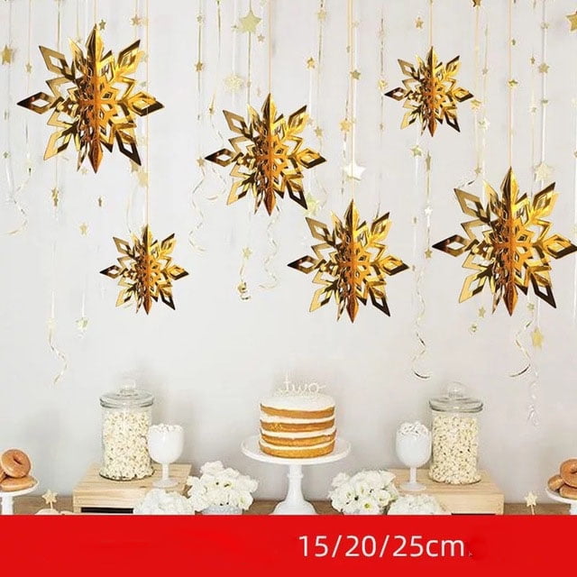 6pcs/set Christmas Hanging Snowflake Paper Winter Scene 3D Decoration 15/20/25cm 