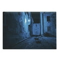 thumbnail image 1 of Urban Cutting Board, Black Cat Crossing Deserted Street at Night Mysterious Old European Town Alley, Decorative Tempered Glass Cutting and Serving Board, Large Size, Blue Black White, by Ambesonne, 1 of 1