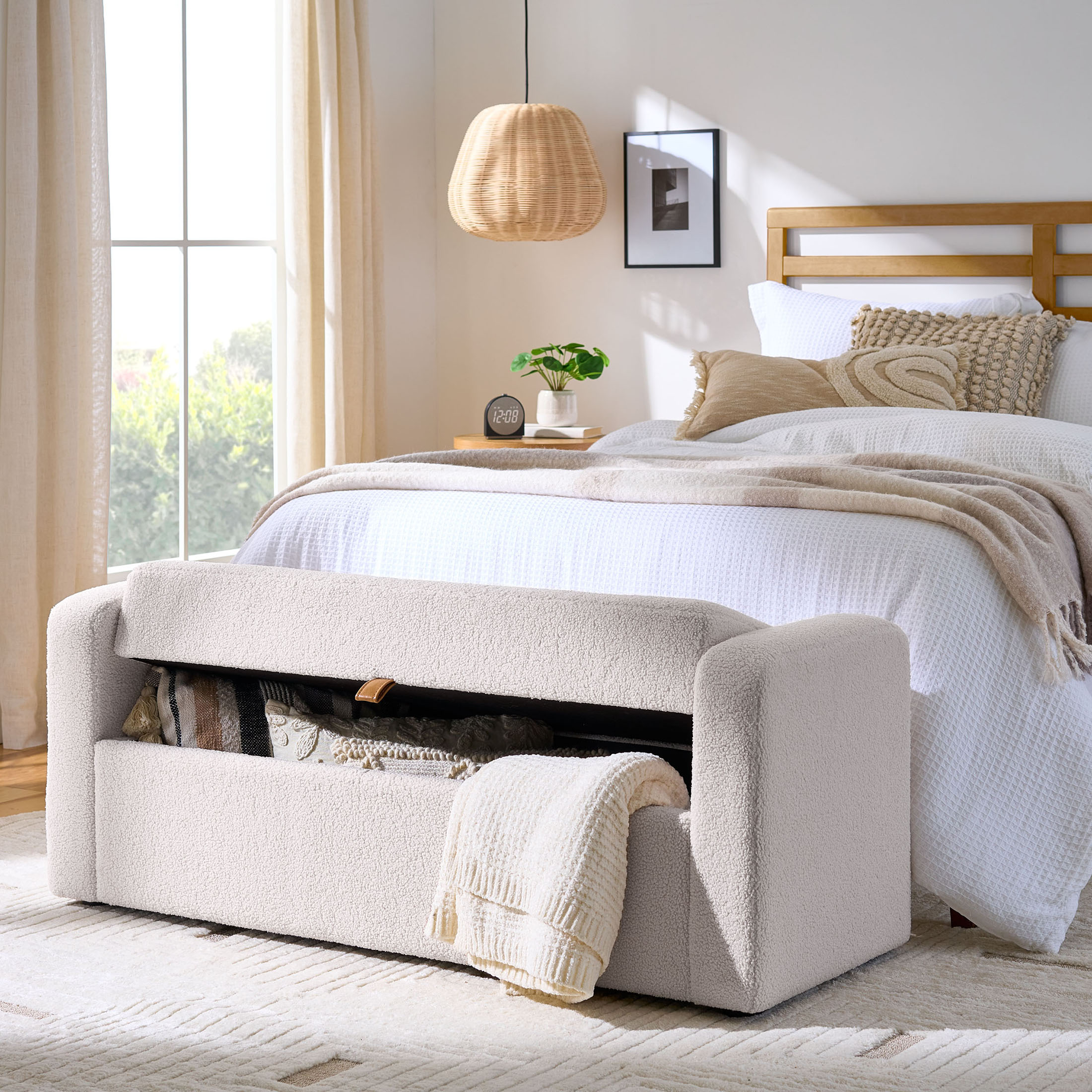 Better Homes & Gardens Springwood Storage Bench, Cream photo 8