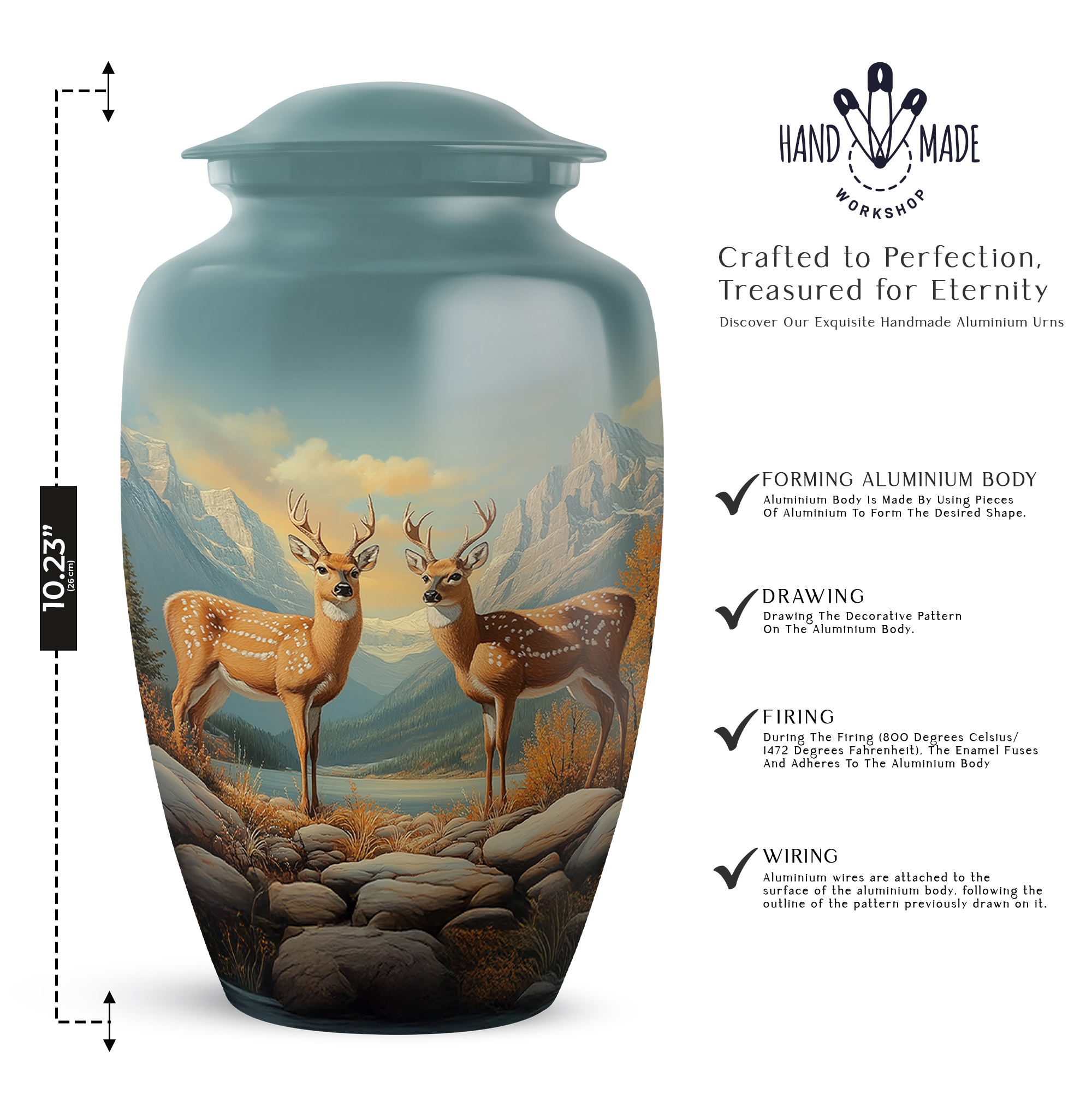 Deer Funeral Urn For Adult Male - Memorial Cremation Urns For Human Ashes Adult Female - Blue Urn For Man And Woman - Large Decorative Urns For Human Ashes Mother - 10 Inch