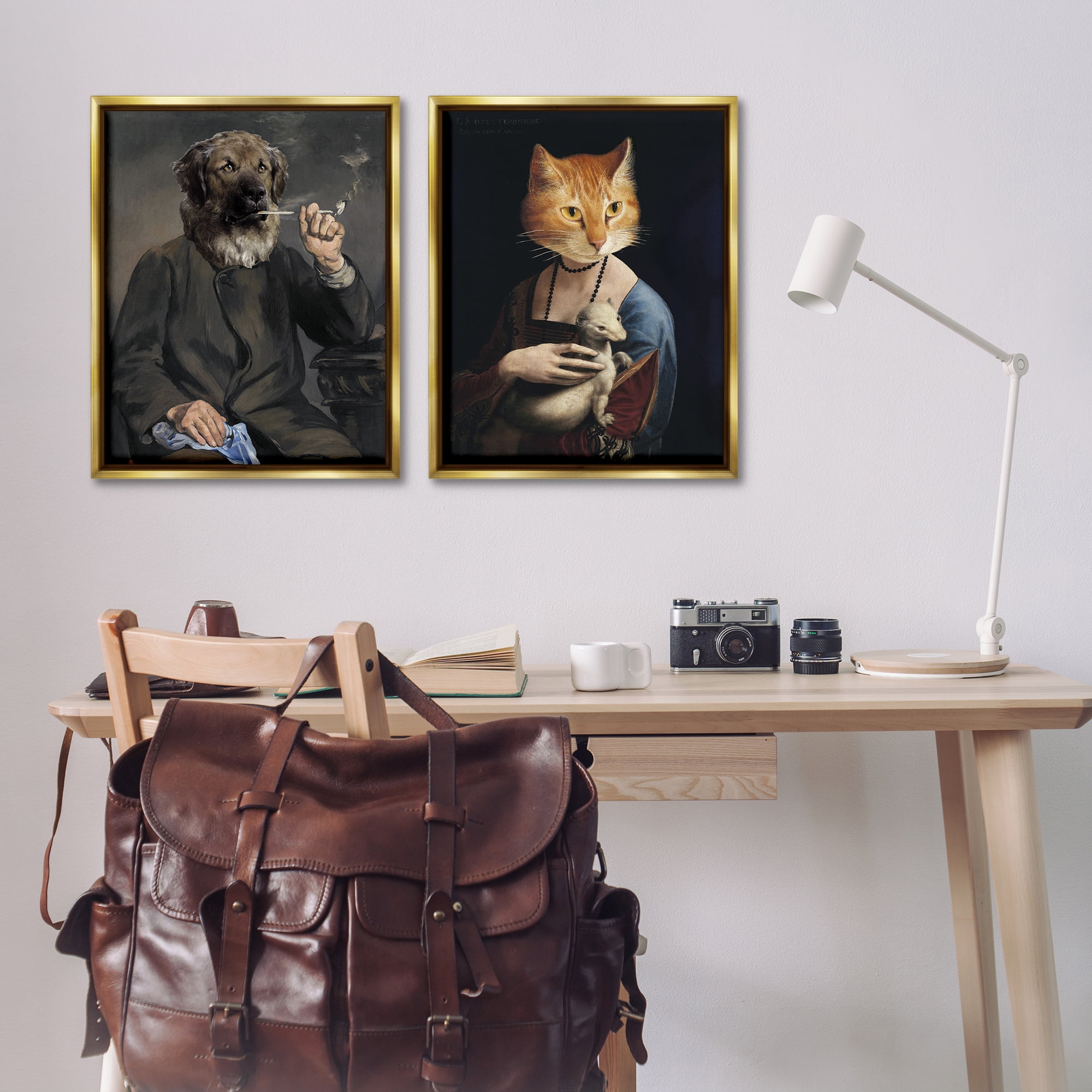 Stupell Industries Historical Painting Animals Novelty & Humor Painting Gold Floater Framed Canvas Art Print Wall Art, 31 x 25, Set of 2
