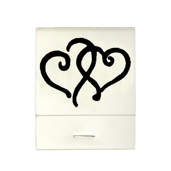 50 White 20 Strike Matches with  Printed Hearts in Black Matchbooks for Wedding, Anniversary, Birthdays etc