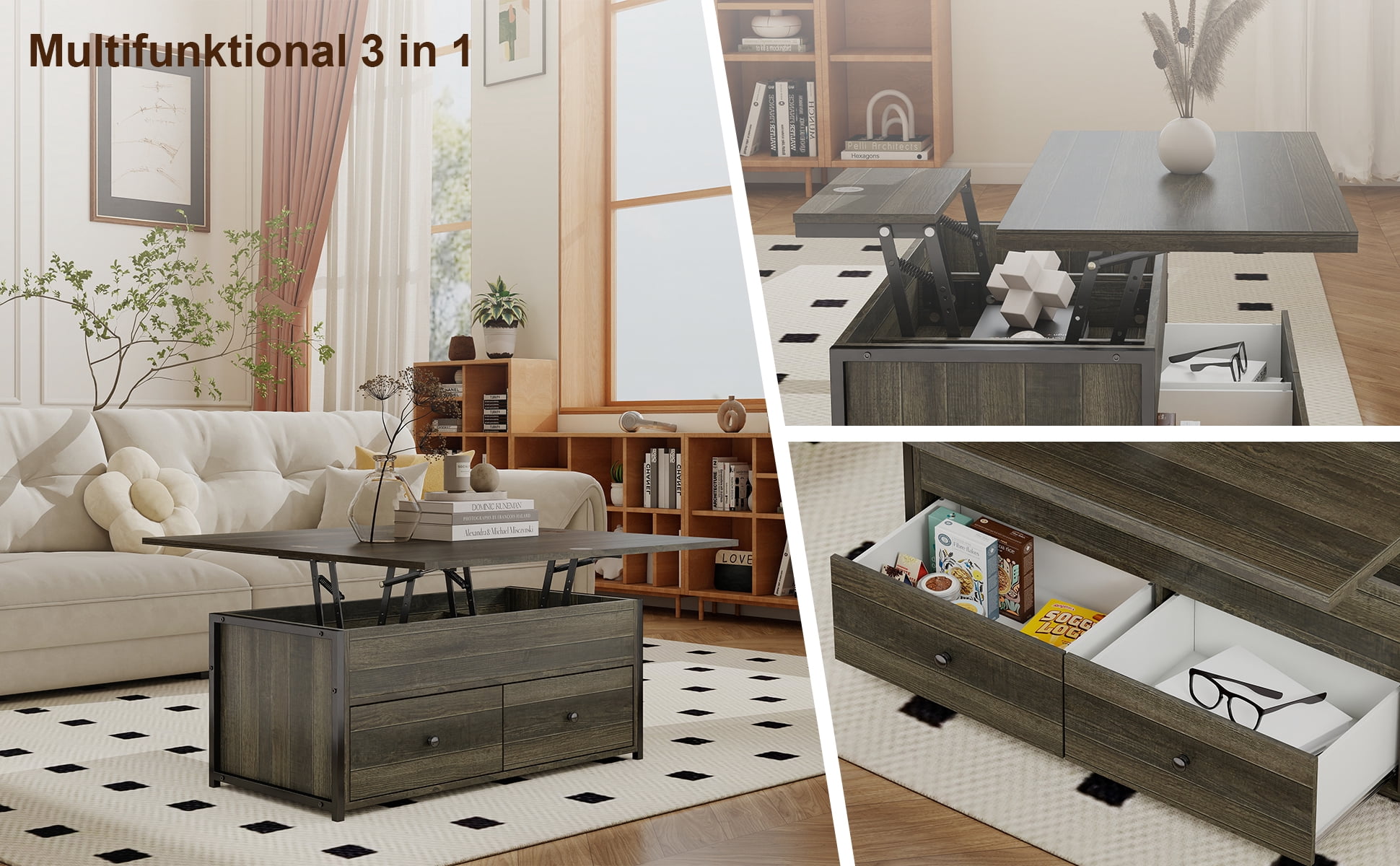 Manora Lift Coffee Table Manora Coffee Table Contemporary Storage Chipboard Coffee Table with One Coffee Table, Gray